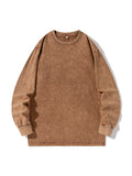 Nukty Men's Washed T-shirts 260G Thick Cotton High Street Retro Oversized Tee Korean Fashion Loose Y2K Tops Long Sleeve Tshirts