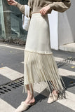 Nukty French Chic Tassel Long Skirts for Women A-line High Waist Female Faldas Ajustadas Ladies Autumn Fashion Maxi Skirt