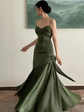 Nukty Elegant Satin Halter New Vintage Niche Waisted Fishtail Dresses Formal Gown Party Dress Sling Backless Waist Evening vestidos