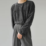 Nukty Korean Style Insnichedesign Men Women Vintage Distressed Long Sleeve T-shirt Round Neck Loose Fit Versatile Top Trendy