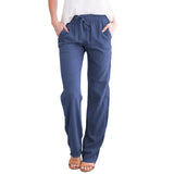 Nukty Spring/Summer Women's New European and American Solid Cotton Hemp Drawstring Loose Relaxed Wide Leg Pants