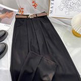 Nukty Autumn High Waist Belt Wide Leg Trousers Women Korean Solid Office Suit Pants Lady Casual Pants Harajuku Baggy Straight Pants