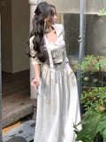 Nukty Vintage Women Solid Dress Suits Long Sleeve Blazer Short Coat Fashion New Stain Elegant Lady A-line Skirts Korean Female Clothes