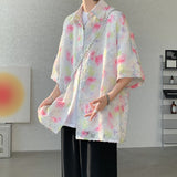 Nukty Summer Butterfly Tassel Splice Shirt Men Loose Casual Floral Short Sleeve Shirts Women Oversize Streetwear Boy Girl Blouses