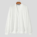Nukty Men Sweaters Solid Color Plush V Neck Long Sleeve Casual Cardigan Men Streetwear Fashion Leisure Knitted Outerwear
