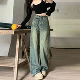 Nukty Vintage High-waisted Slimming Jeans American Style Casual Bell Bottoms Versatile Straight-leg Long Pants For Women