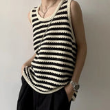 Nukty American Vintage Striped Knit Vest Men's Summer Outerwear Niche Design Loose-fit Casual Shoulder Vest Top
