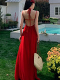 Nukty Elegant Backless Evening Party Halter Long Sundress Dresses Women Sleeveless 2025 Summer Holiday Ruffles Dress Vestidos Popular