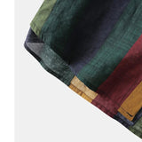 Nukty Spring and Autumn Men's Street Colorful Vertical Stripes Loose Relaxed Polo Collar Single Breasted Long Sleeve Shirt New