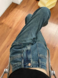 Nukty Women Jeans New Straight Leg Wide Streetwear High Waist Boyfriend Pockets Denim Trousers Cargo Pants Japanese Y2k