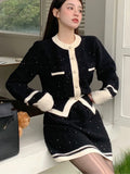 Nukty Y2k Hight Waist Skirt 2 Piece Suit Korean Chic Knitted Outfits Autumn Vintage Short Jumper Mini Skirts Set Women's Clothing New