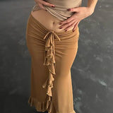 Nukty Women Elegant Solid Ruffles Skinny Skirt Sexy Ruched Bandage Casual High-waist Skirts Summer Office Street Short Dress