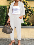 Nukty Cotton Linen Set Women Spring Summer Loose Oversize Long Sleeve Shirt Long Pants 2 Piece Sets Casual Office Ladies Trousers Suit