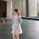 Sexy V-Neck Spaghetti Straps Floral Thin Chiffon Dress Women Summer Backless Elastic High Waist Party Club Mini Dresses