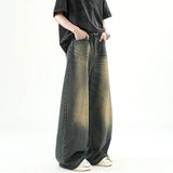 Nukty Men Loose Casual Denim Pants Male Fashion Casual High Waist Straight Wide Leg Trousers High Street Baggy Denim Long Pants