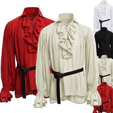 Nukty Medieval Renaissance Lacing Up Shirt Bandage Tops Ruffles Shirt Fashion Men Vintage Costume Fluffy Long Sleeve Male