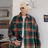 Nukty Harajuku Long Sleeve Plaid Shirts Men Big Size M-5XL Autumn Chic Loose Vintage High Street All-match Gentleman Camisa