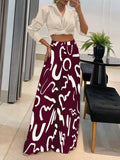 Nukty Fashion Colorful Printed Elastic Pants Women Elegant Wide Leg Pants Women Casual Loose Trousers