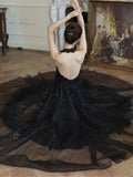 Nukty French Elegant Black Midi Women's Evening Dresses Mesh V-Neck Backless Halter Sequin Vestidos Spring Summer Prom Female Clothes