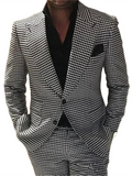 Nukty 2 Piece Plaid Men Suits for Wedding Houndstooth Checkered Groom Tuxedos Male Fashion Clothes Costumes Set Jacket with Pants