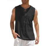 Nukty Men Summer Tank Top Sleeveless T-Shirt Lace-up Design Solid Color Shirt Loose Fit Vest Daily Vest Men Clothing
