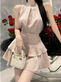 Nukty Y2k Crop Tank Tops Skirt Suits Summer New Fashion Solid Camis Sleeveless Blouse High Waist Elegant Ladies Korean Two Piece Set