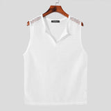 Nukty Men Tank Tops Mesh Hollow Out Solid V Neck Sleeveless Summer Male Vests Streetwear Transparent Fashion Men Clothing INCERUN