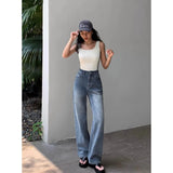 Nukty Blue Women Jeans High Waist Fashion American Vintage Streetwear Y2K NEW Wide Leg Jean Female Denim Trouser Baggy Denim Pants