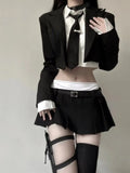 Nukty Vintage 3 Piece Set Skirt Woman Black Short Blazers + Casual Shirt + Slim Mini Skirt Party Korean Fashion Suit Female Chic