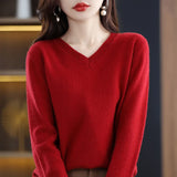 Nukty Cashmere Sweater Women's Knitting Sweater 100% Pure Merino Wool Winter Fashion Basic V-neck Chic Top Autumn Warm Pullover