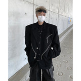 Nukty Oversized Black Blazer Men High-end Fashion Leisure Suit Jackets Multi-zippers Male Streetwear Casual Korean All-match Suit