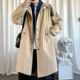 Nukty New Autumn Men's Jacket Trench Coats Pie Over Solid Color Hooded Men's Fashion Handsome Leisure Long Jacket Trench Coats
