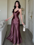 Nukty Summer Spring Satin Womens Dresses Sexy Spaghetti Strap V-neck Evening Party Long Dress Slim Waist Vestidos Robe Female Clothes