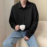 Nukty Long sleeve shirt men Double Collar Ice Silk Shirt Men Vintage Wine Red Shirts Men Korean Comfortable Blouse Casual Loose Shirt