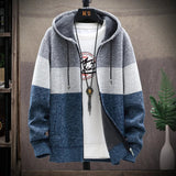 Nukty Winter Men Sweater Add Velvet Cardigan Patchwork Color Stand Collar Male Casual Zipper Knitted Thick Warm Sweatercoat
