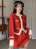 Nukty Y2k Hight Waist Skirt 2 Piece Suit Korean Chic Knitted Outfits Autumn Vintage Short Jumper Mini Skirts Set Women's Clothing New