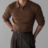 Nukty Men's Fashion Luxury V-neck Knitted Jacquard Polo Shirt Solid Color Long-sleeved Korean Popular Leisure Knitwear New Autumn