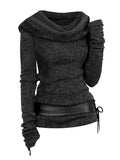 Nukty S-2XL Hooded Cowl Front Belted Lace Up Sweater Women Knitwear For Fall Winter Fashion Hoodie Pullovers Female Long Sleeve Tops