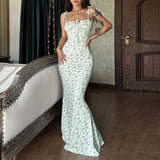 Backless Slip Floral Maxi Dress Women Summer Trendy Retro Sexy Sleeveless Low Cut Bodycon Beach Party Sundress 2024
