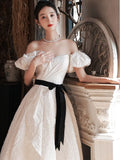 Nukty DRESS TO IMPRESS White Satin Jacquard Evening Dress French Off Shoulder Quinceanera Dresses Elegant Slim  Lace Up Bow Wedding  Party Gown
