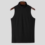 Nukty Men's Clothing Sexy Skinny Solid Color Tank Tops High Colalr Sleeveless Gym Streetwear Leisure Vests Party Basic Shirt S-3XL