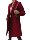Nukty Women's S-3XL Size New Autumn/winter Solid Color Lapel Mid Length Button down Woolen Coat Jacket