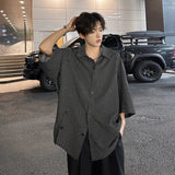 Nukty Fashion Plaid Batwing Blouse Men 3/4 Sleeves Elegant Shirt Button Decor Women Tops Oversized Casual Streetwear Party Shirts