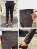 Nukty New Boutique Classic Plaid and Striped Fashion Men's Casual Business Slim Suit Pants Groom Wedding Dress Trousers Party