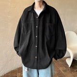 Nukty Fashion Lapel Button All-match Solid Shirts Coats Men's Clothing Spring New Loose Casual Long Sleeve Tops Korean Shirt