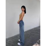 Nukty Blue Women Jeans High Waist Fashion American Vintage Streetwear Y2K NEW Wide Leg Jean Female Denim Trouser Baggy Denim Pants