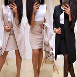 Nukty business casual outfits Lady Suit Skirt Bodycon Solid Color Slim 2Pcs Office Autumn Long Blazer Jacket Mini Work Coat Office Solid Blazers Set