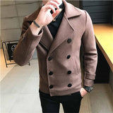 New Fashion Men Double-Breasted Windbreaker Solid Color Slim Short Woolen Coat Winter Casual Warm Windbreaker Coat Size 5XL