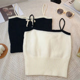 Nukty Women Sexy Knitted Patchwork Crop Tops Spaghetti Strap Tank Top Off Shoulder Sleeveless Solid Camis For Women Summer