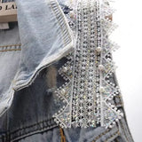 Nukty Fashion Lace Beaded Denim Vest Women Cardigan 2024 New Spring  Sleeveless Jacket Fashion Loose Vintage Jeans Waistcoat Tide